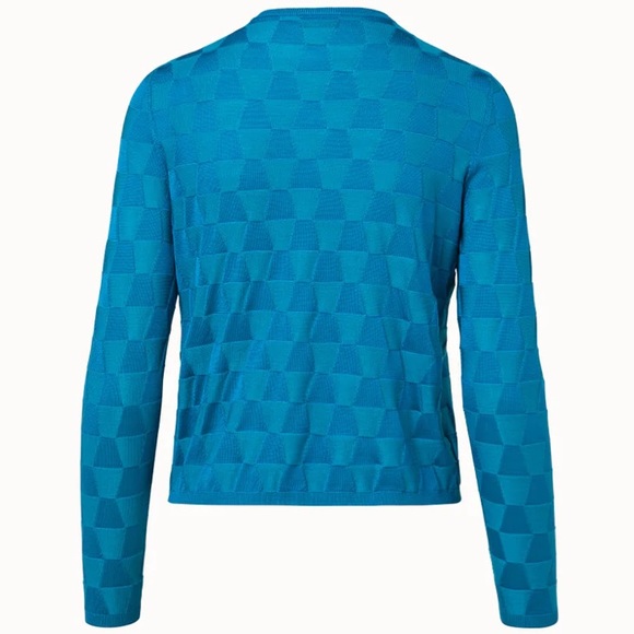 Akris Pure Silk Cardigan, size 16, color Alpsee ( turquoise/ blue) - Picture 2 of 5